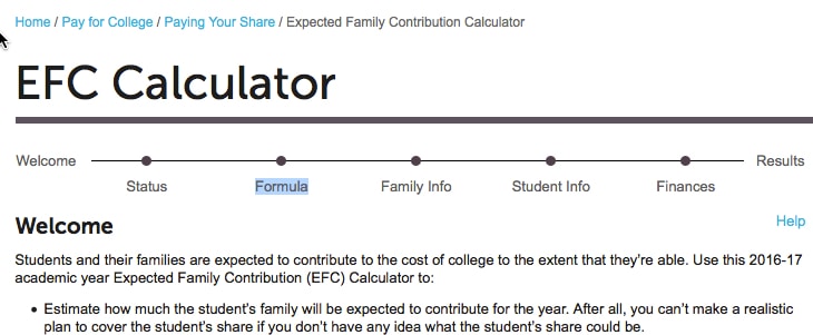 Estimated Expected Family Contribution Index Chart